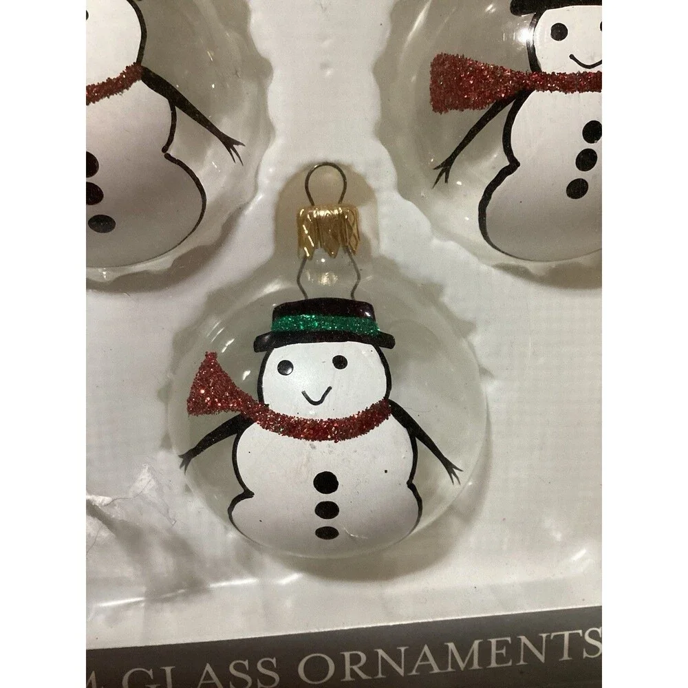 Painted Snowman Clear Glass Christmas Ornaments 2003 Target 2 Boxed Sets 8 Balls
